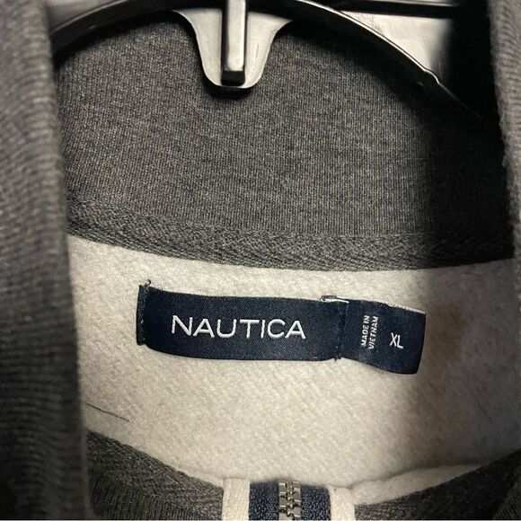 Nautica Mens Gray Sweater sweatshirt size XL shirt grey stripe blocks zipper - Picture 3 of 4